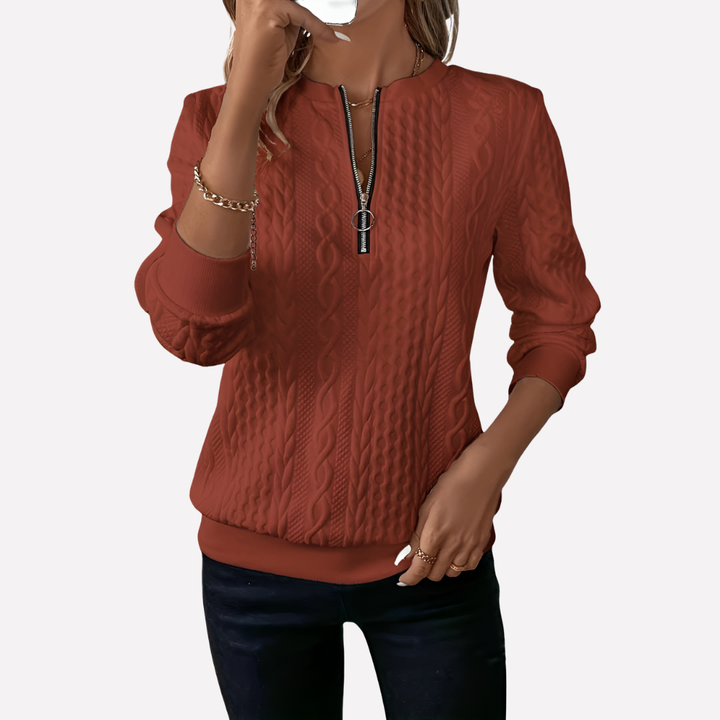 Women’s Cable Knit Pullover with Zippered Neckline
