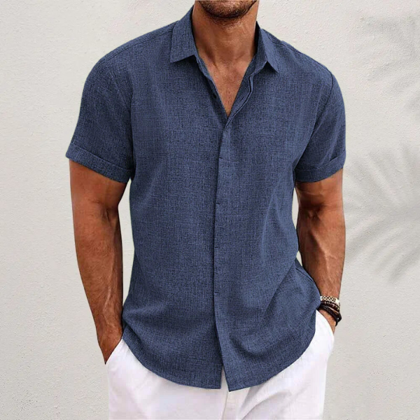 Classic Men's Short-Sleeved Shirt with Button Fastening and Spread Collar