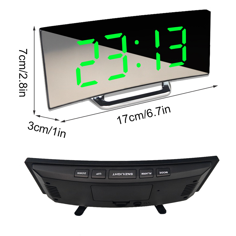 Digital Alarm Clock | Curved LED Mirror Display | Automatic Dimming Function