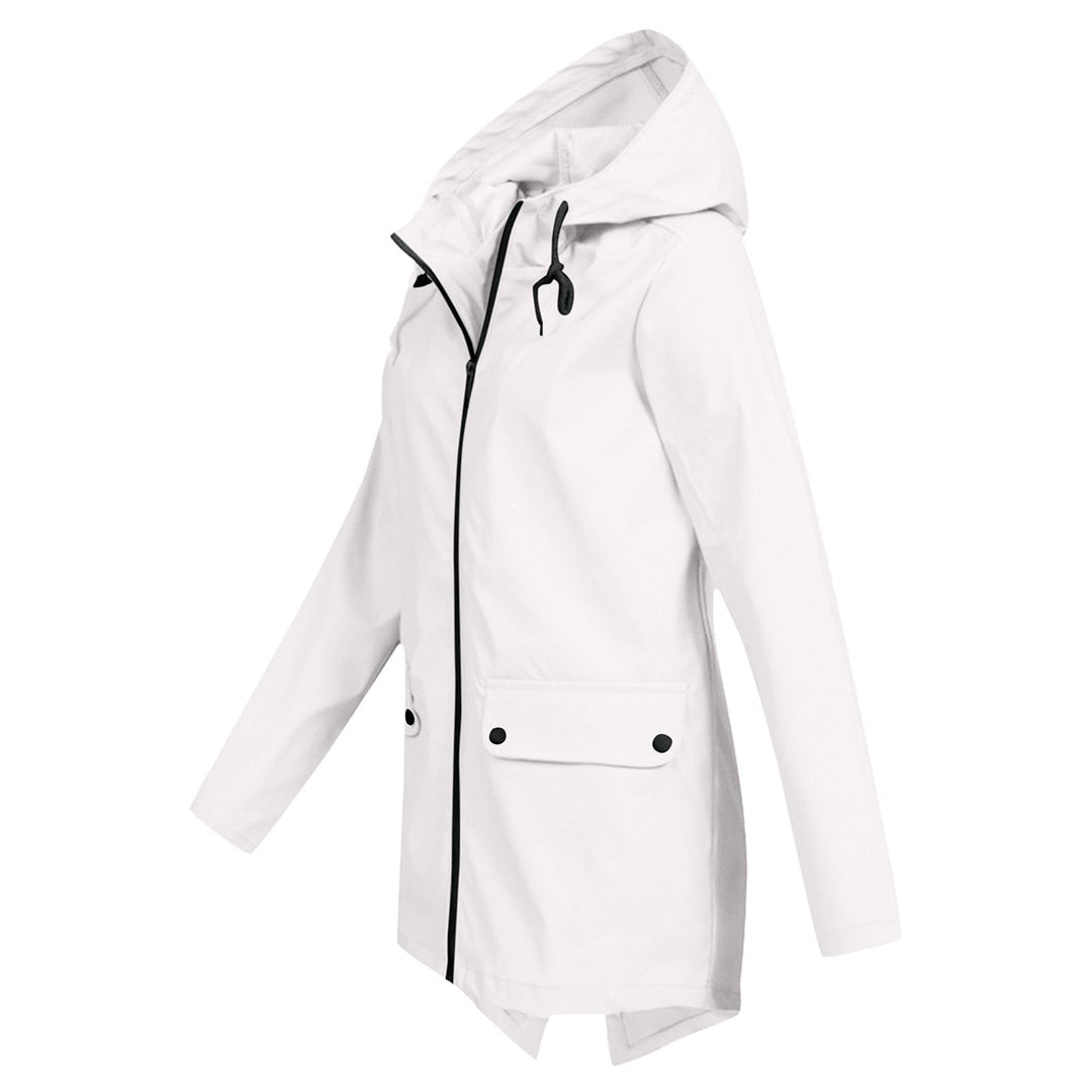 Waterproof Women's Mid-Length Jacket with Zipper