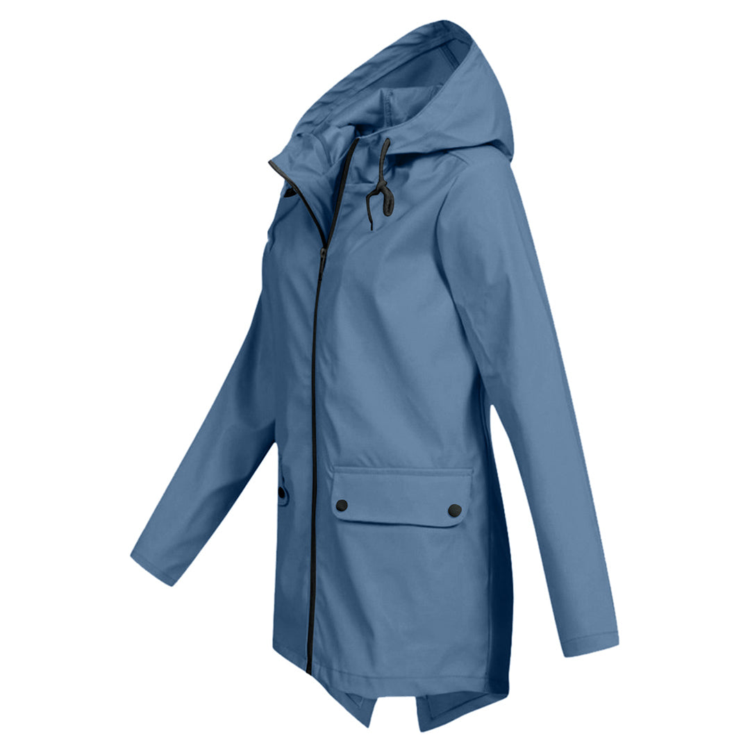 Waterproof Women's Mid-Length Jacket with Zipper