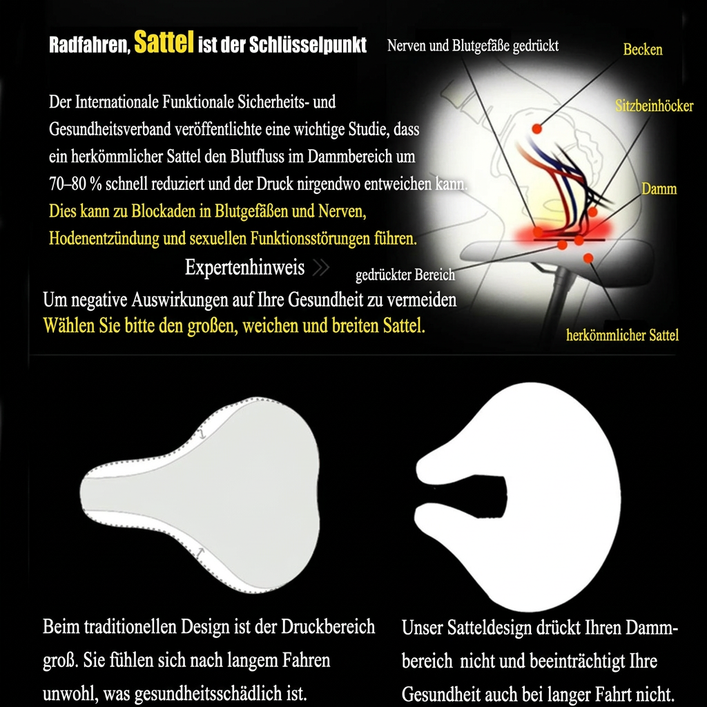 Noseless Mountain Bike Saddle | Ergonomic Padded Seat | Pressure Relief