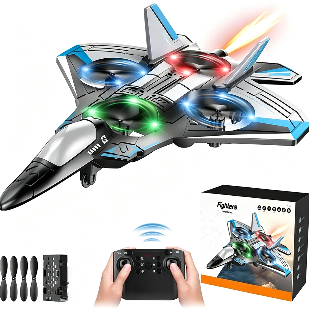RC Fighter Plane Toy with 360° Stunt Flips and LED Lights, Shockproof