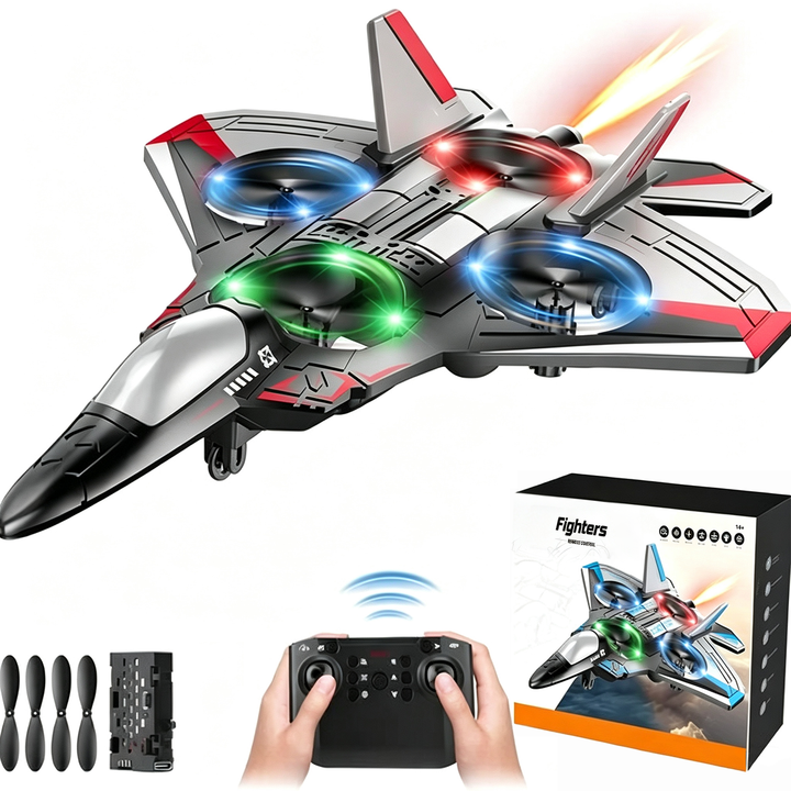 RC Fighter Plane Toy with 360° Stunt Flips and LED Lights, Shockproof