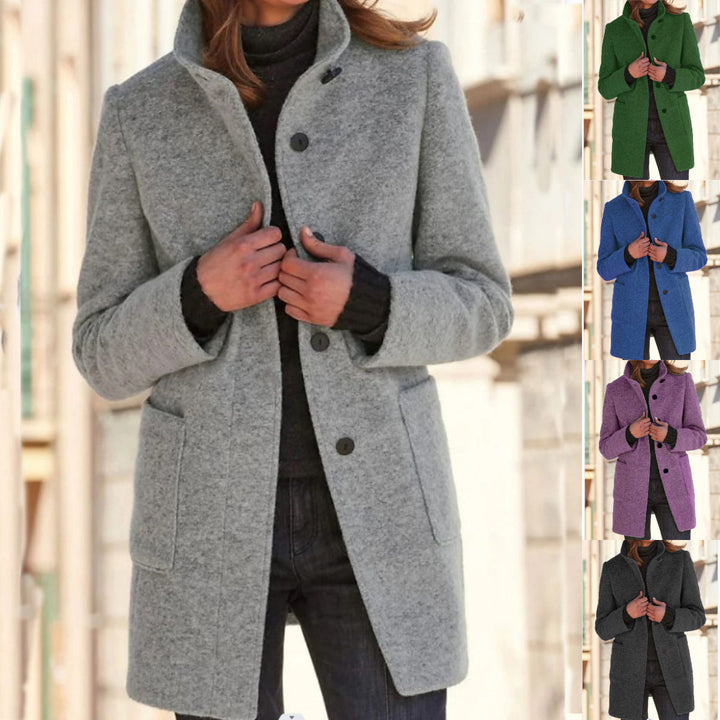 Classic Women's Wool Coat with Retro Button Closure - Amanda