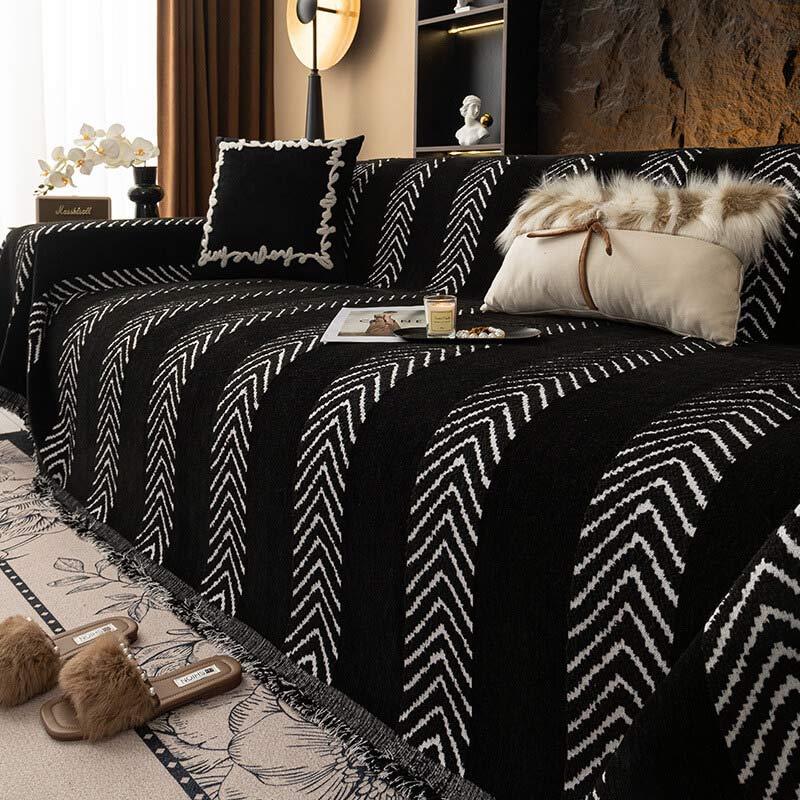 Herringbone Chenille Durable Throw Sofa Cover with Seamless Pattern Stitching