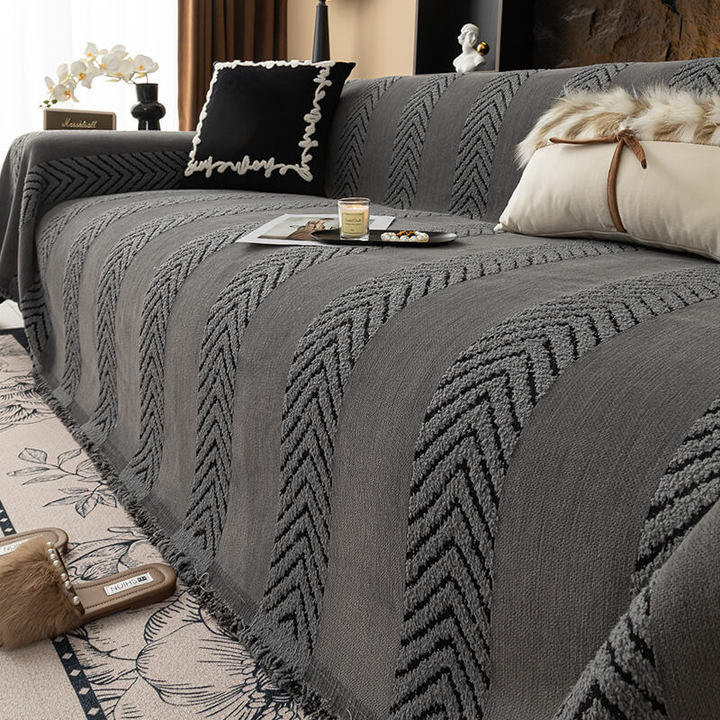 Herringbone Chenille Durable Throw Sofa Cover with Seamless Pattern Stitching
