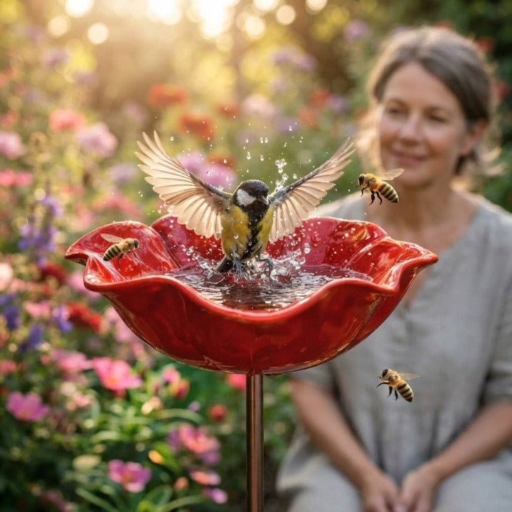 Metal Poppy Bird Bath Garden Stake – Garden and Balcony Decor, 60 cm