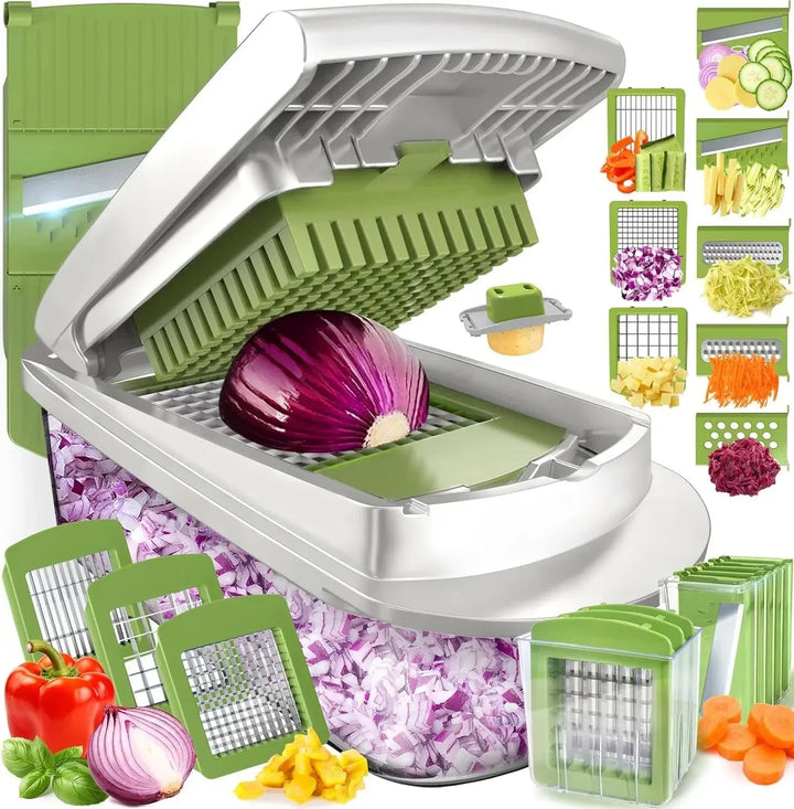 Vegetable Chopper | Dice, Slice and Grate | Catch Container & Safety Holder