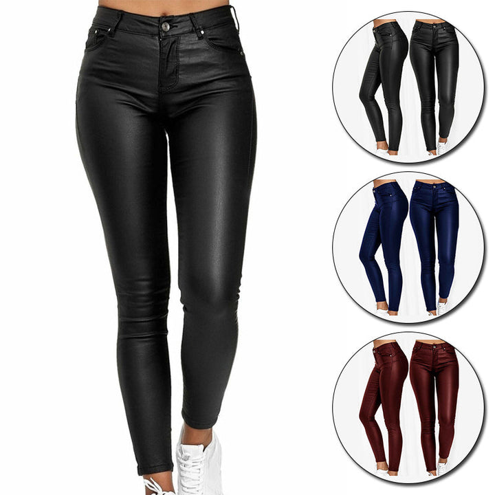 High-Waisted Stretch Leather Pants – Raffaela