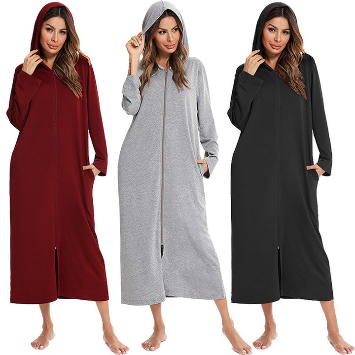 Hooded Dressing Gown with Zip