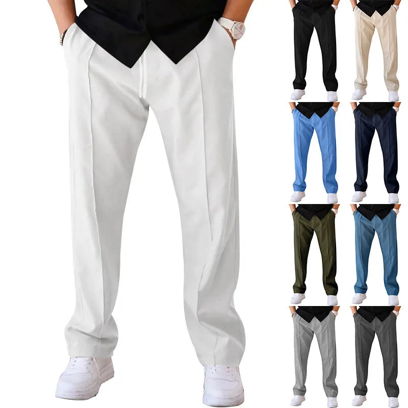 Men's Slim-Fit Pants with Elasticated Drawstring Waist