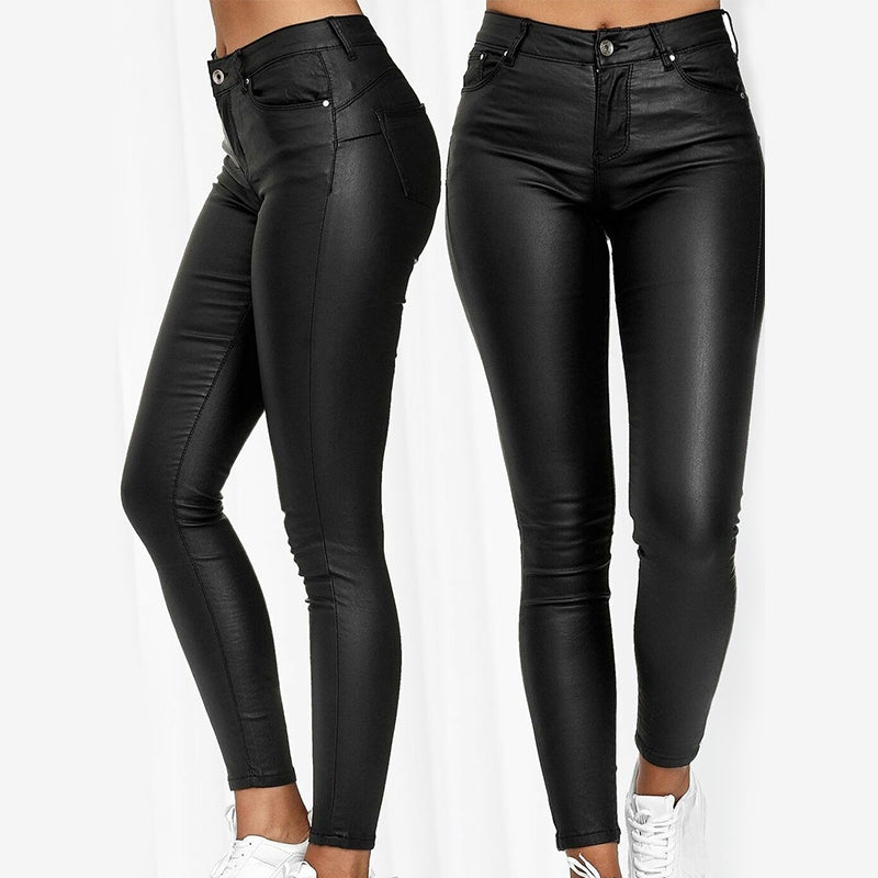 High-Waisted Stretch Leather Pants – Raffaela