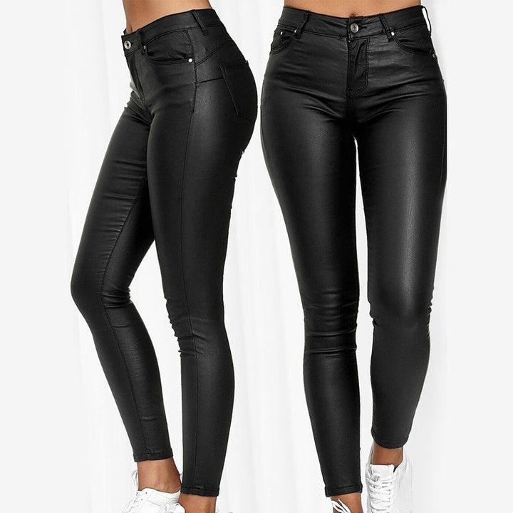 High-Waisted Stretch Leather Pants – Raffaela