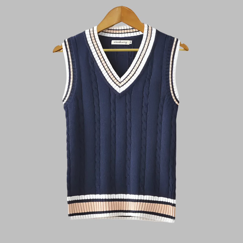 Retro Striped Preppy Style Sleeveless Pullover