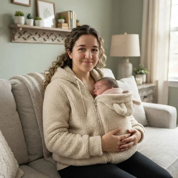 Cozy Sherpa Fleece Hoodie with Detachable Zip-On Baby Carrier Insert