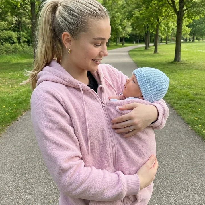 Cozy Sherpa Fleece Hoodie with Detachable Zip-On Baby Carrier Insert