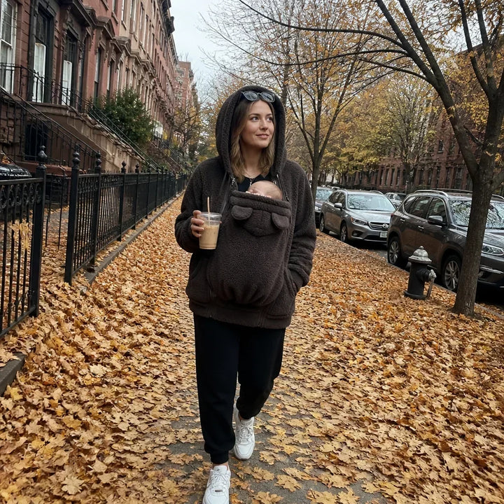 Cozy Sherpa Fleece Hoodie with Detachable Zip-On Baby Carrier Insert
