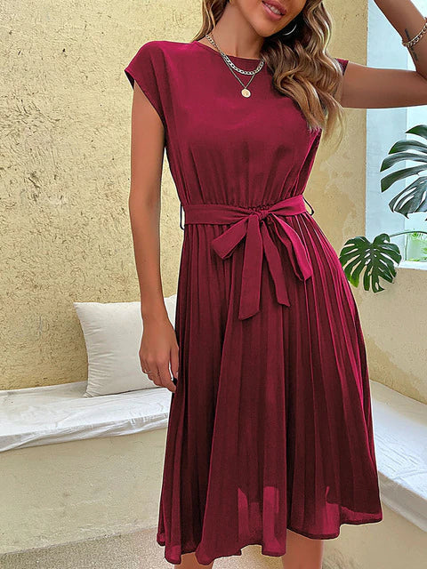 Short-Sleeved Pleated Mini Dress