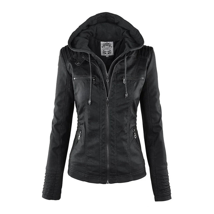 Melody – Faux Leather Biker Jacket with Hood