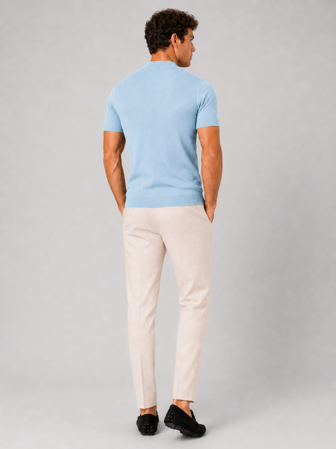 Men's Ribbed Mock Neck T-Shirt – Slim-Fit Stretch Short-Sleeve Top