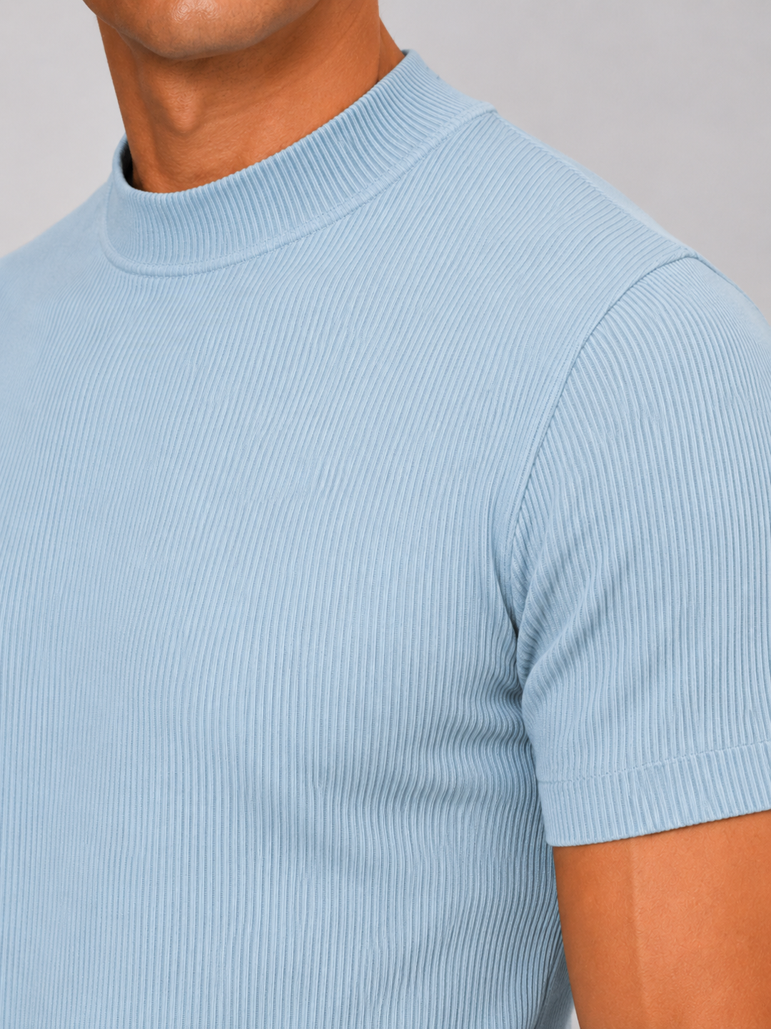 Men's Ribbed Mock Neck T-Shirt – Slim-Fit Stretch Short-Sleeve Top