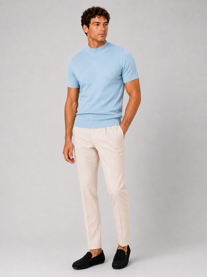 Men's Ribbed Mock Neck T-Shirt – Slim-Fit Stretch Short-Sleeve Top