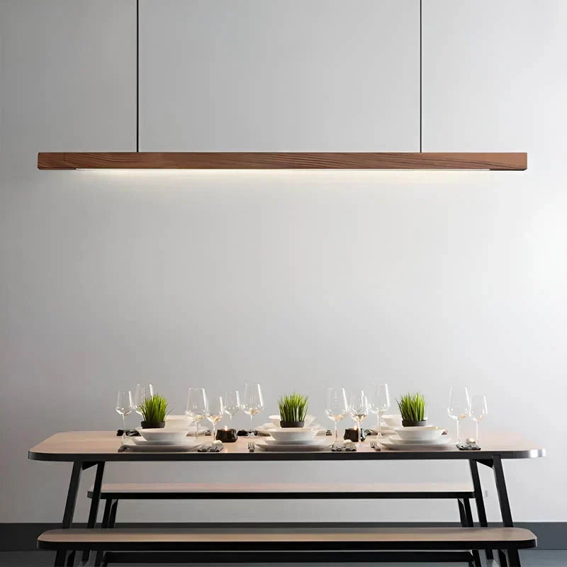 Wooden LED Pendant Light with Slim Beam – Linear Design