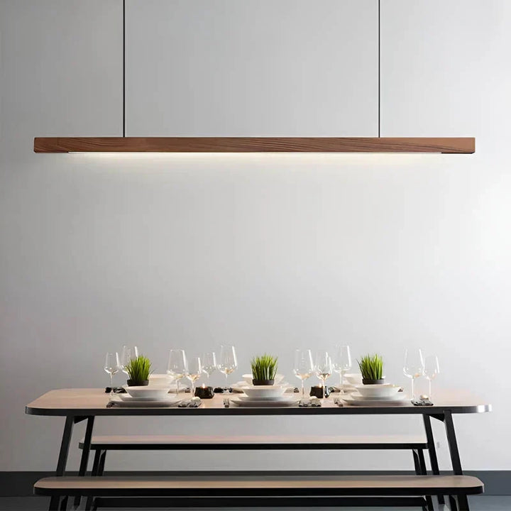 Wooden LED Pendant Light with Slim Beam – Linear Design