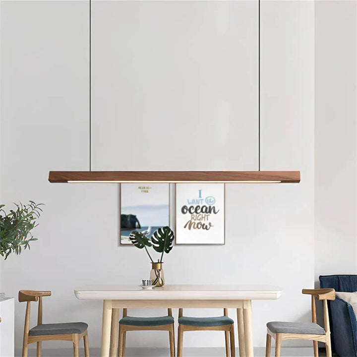 Wooden LED Pendant Light with Slim Beam – Linear Design