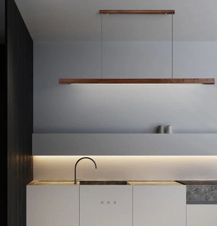 Wooden LED Pendant Light with Slim Beam – Linear Design