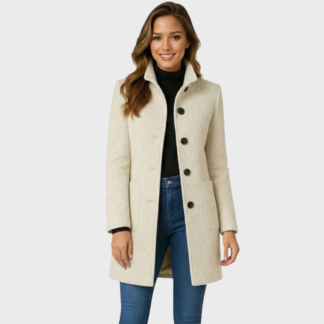 Women's Fitted Coat with Button Fastening – Elegant Style