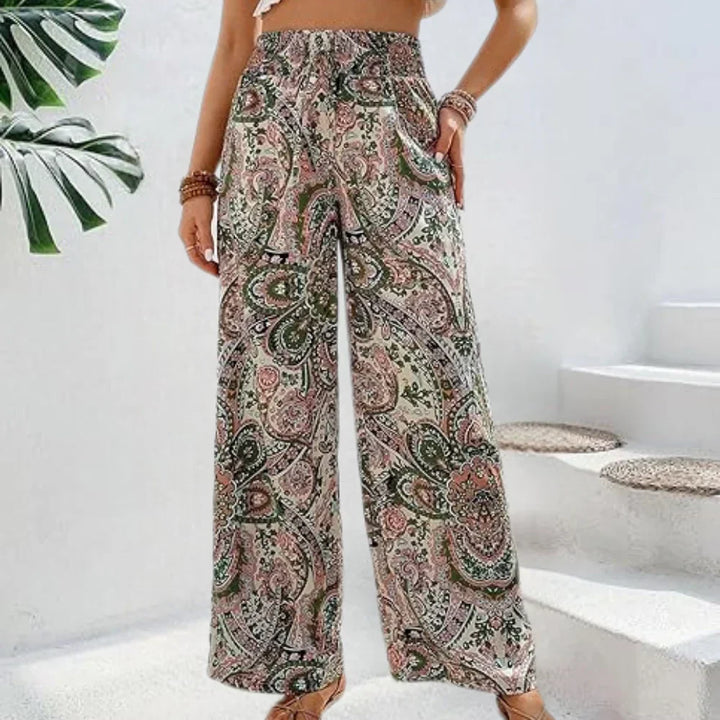 Bohemian Wide-Legged Women's Trousers with Slanted Pockets