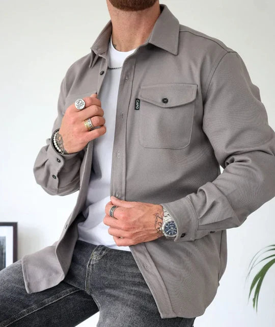 Men's Long-Sleeve Shirt with Pockets Classic Utility for Everyday Wear