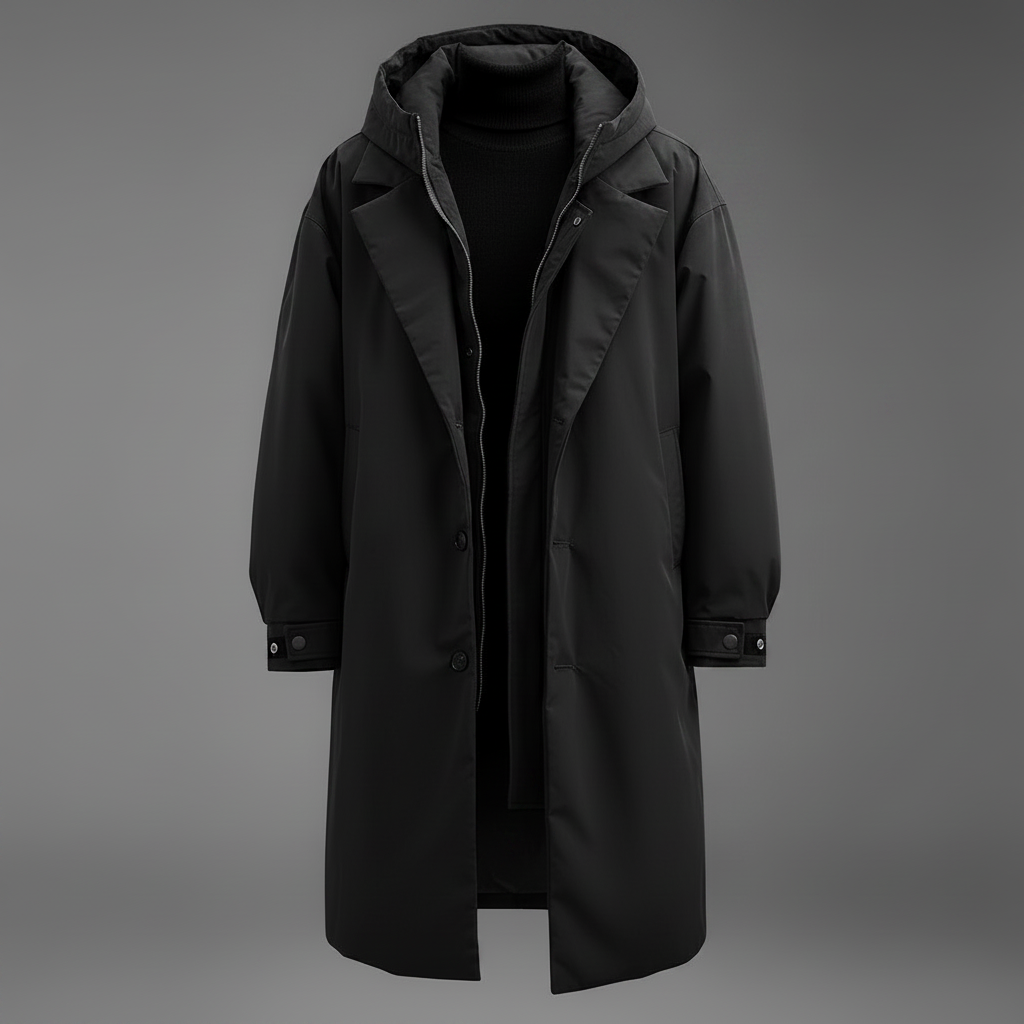 Men's Waterproof Hooded Trench Coat, Long Rain Jacket for City and Travel