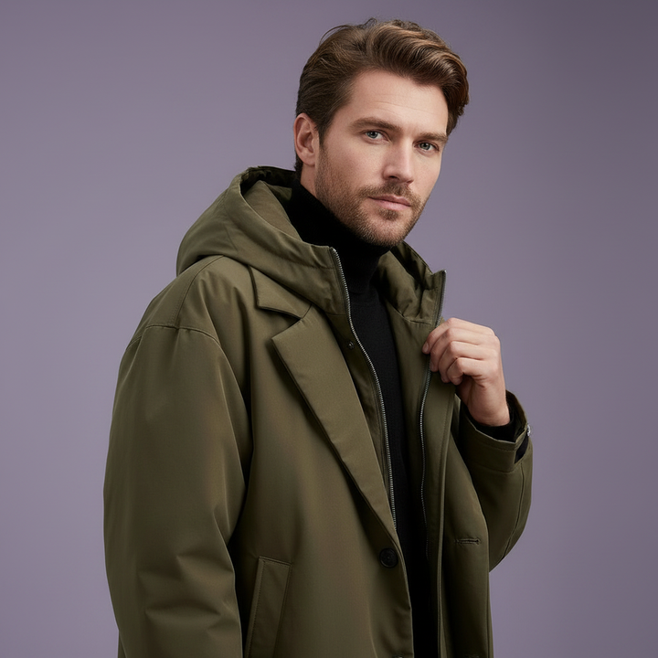 Men's Waterproof Hooded Trench Coat, Long Rain Jacket for City and Travel