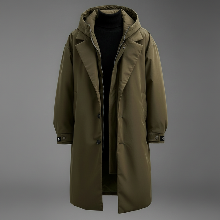 Men's Waterproof Hooded Trench Coat, Long Rain Jacket for City and Travel