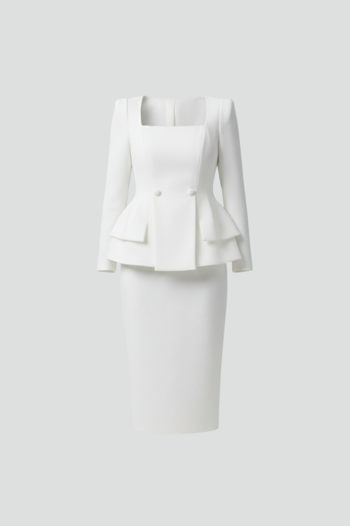 Women's Skirt Suit with Peplum Skirt, Structured Two-Piece Set for Work and Formal Occasions