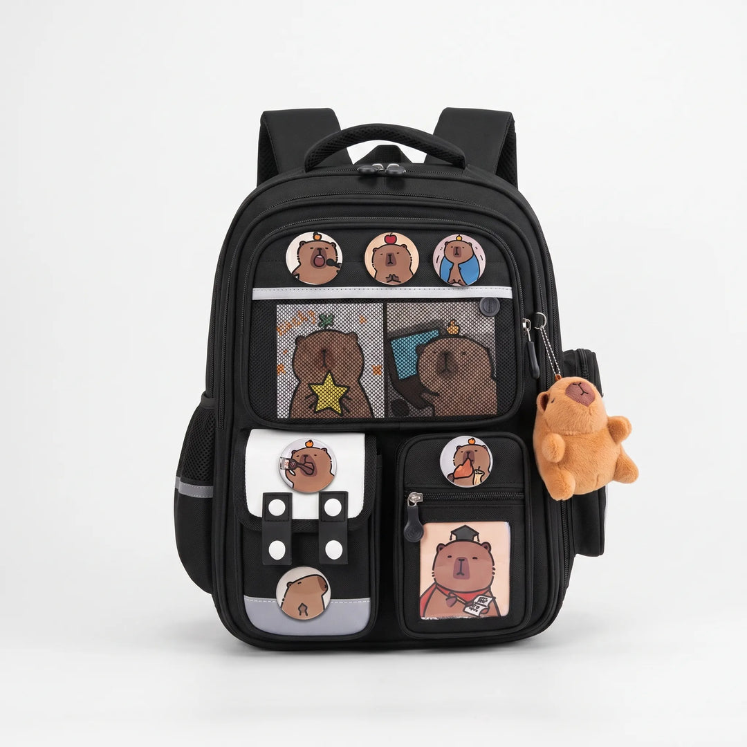 Multi-Compartment School Rucksack with Capybara Theme - Viyora