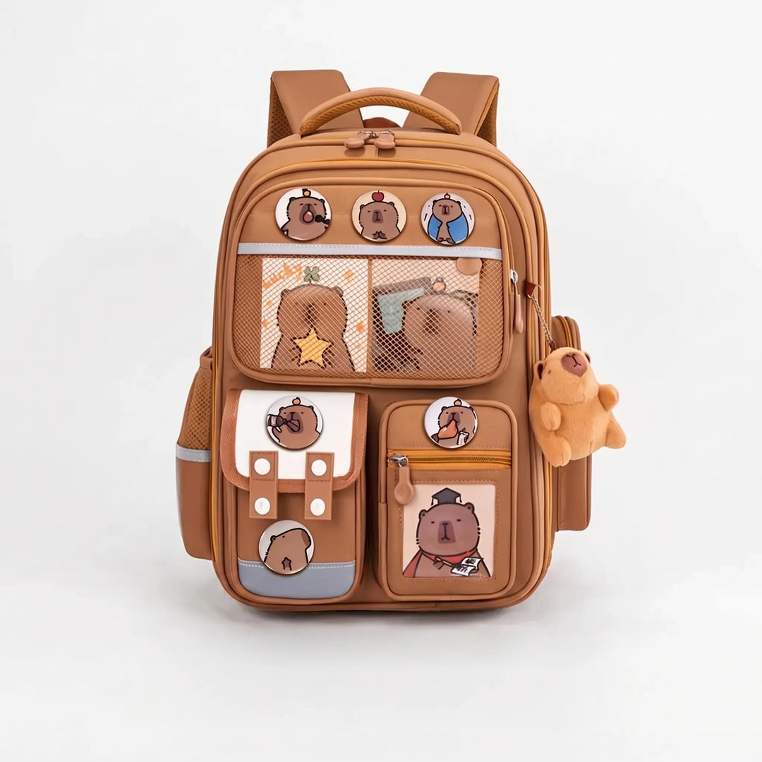 Multi-Compartment School Rucksack with Capybara Theme - Viyora