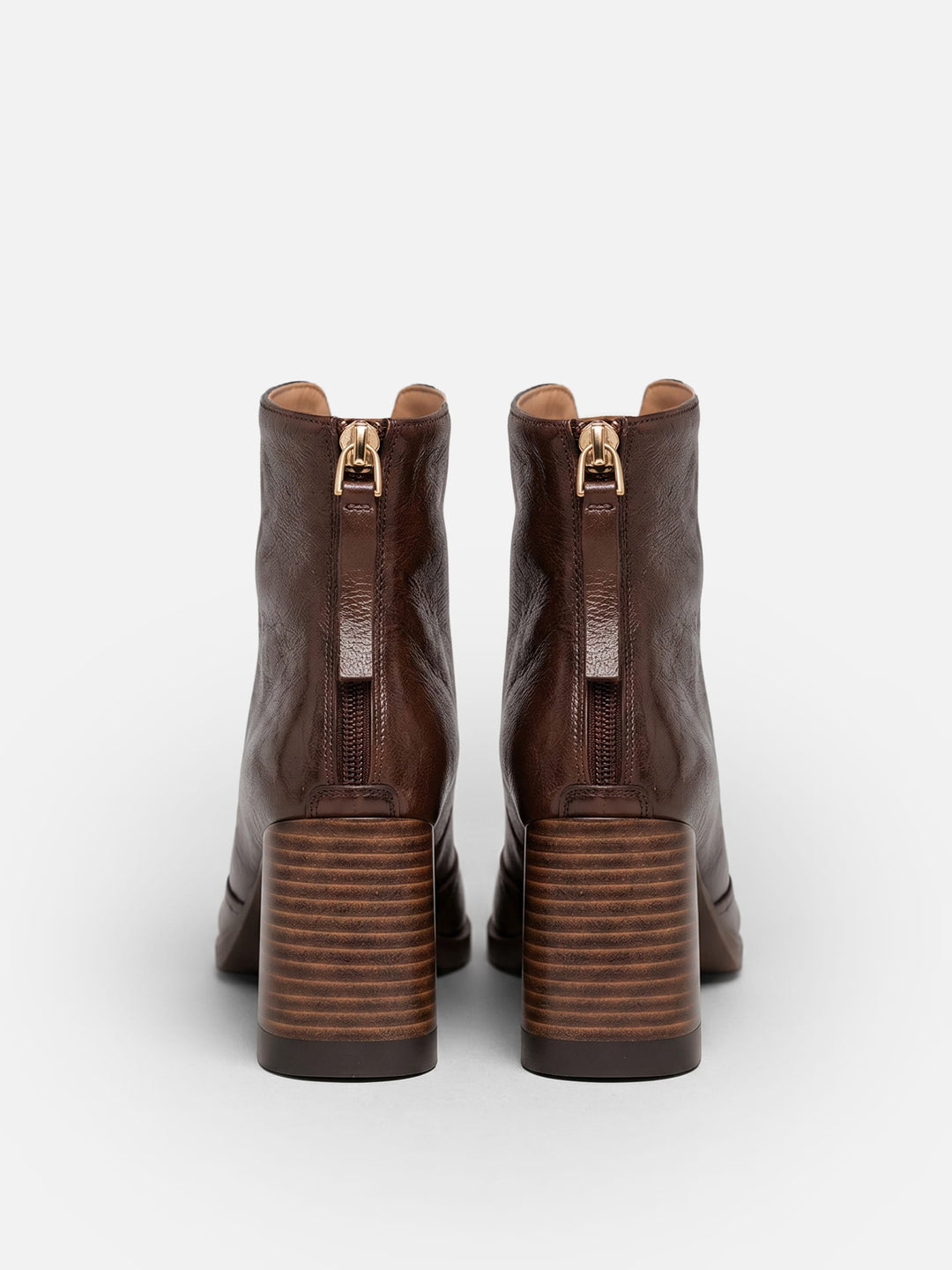 Women's Leather Zip Ankle Boots with Block Heel