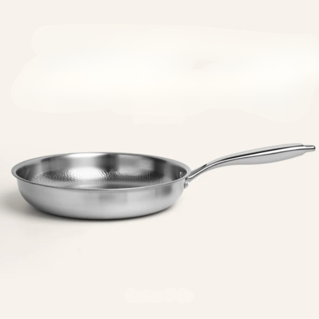 Titanium Induction Cookware with Hammered Finish – Durable, Metallic Silver Frying Pan
