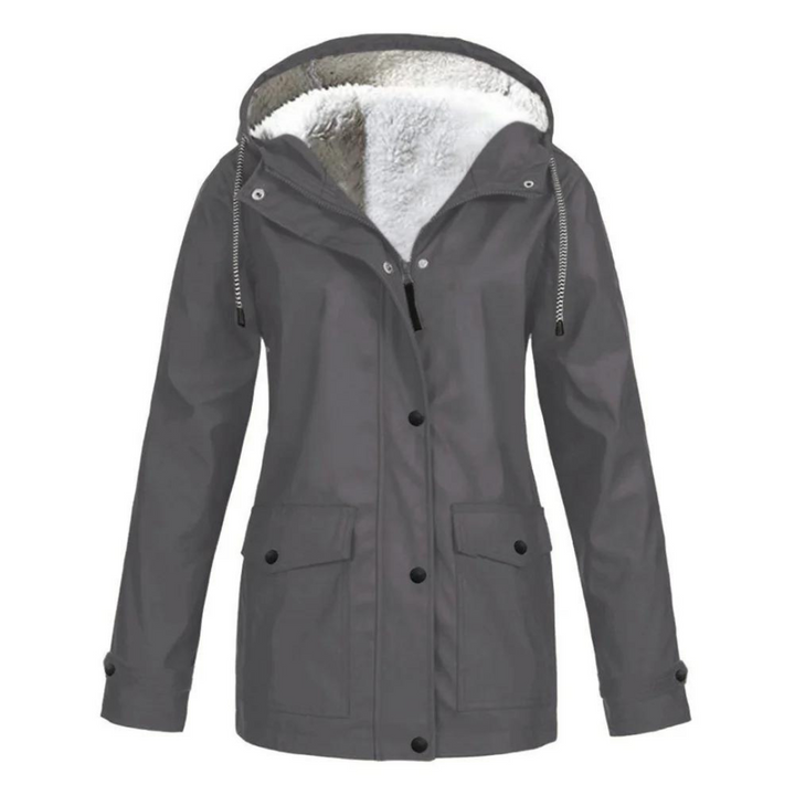 Women's Windproof Raincoat with Hood and Fleece Lining