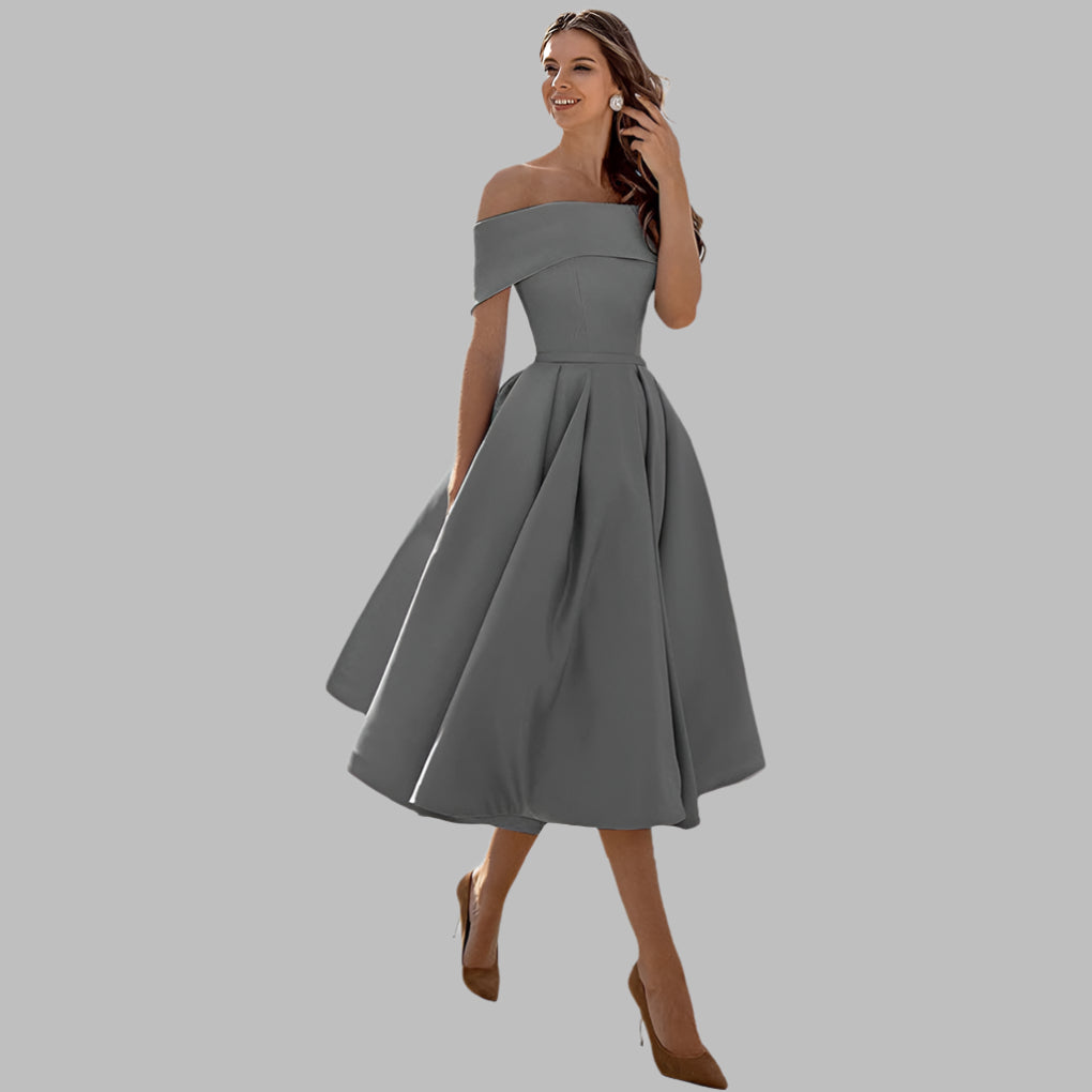 Off the Shoulder Satin Vintage Prom Dress