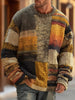 Men's Knit Sweater with Patchwork Color-Block Inserts