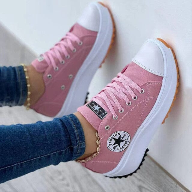 Women's Chunky Canvas Sneakers with Contrasting Side Stripe