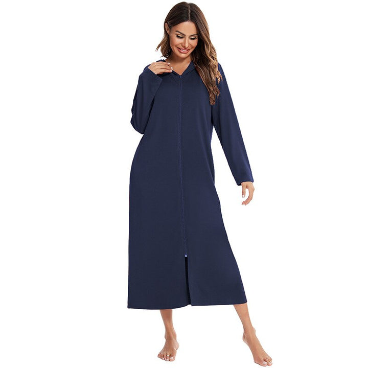 Hooded Dressing Gown with Zip