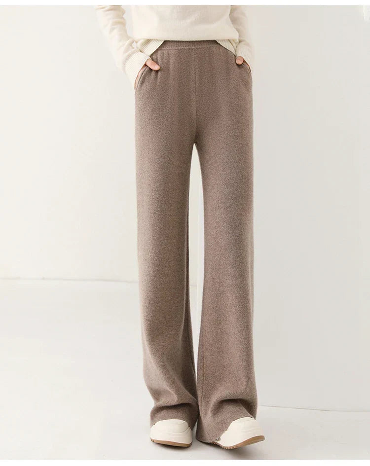 Women's Merino Wool Pants High Waist Wide-Leg