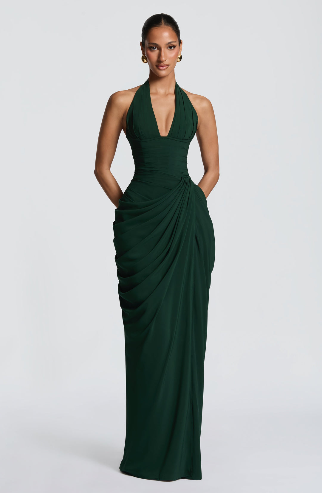 Linde Halterneck Maxi Dress with Corset Bodice and Chiffon Skirt