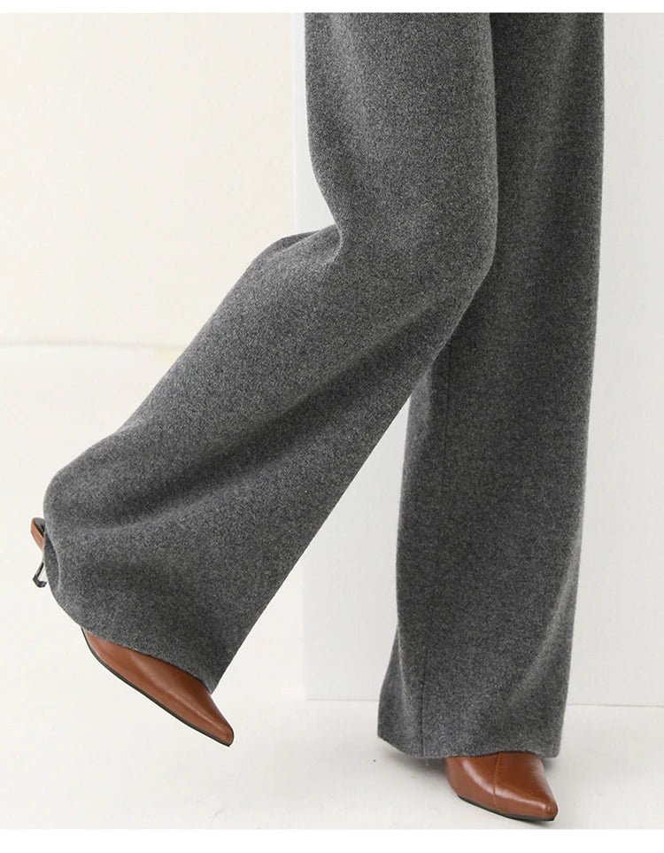 Women's Merino Wool Pants High Waist Wide-Leg